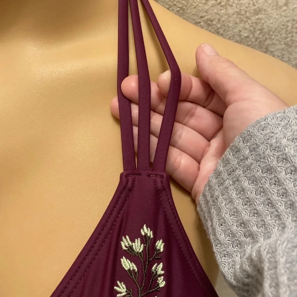 Time and Tru Burgundy Floral Bikini Top
